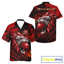 Load image into Gallery viewer, Black and Red Lion Bowling Hawaiian Jersey, Lion Bowling Team League button-up shirts NQS11572