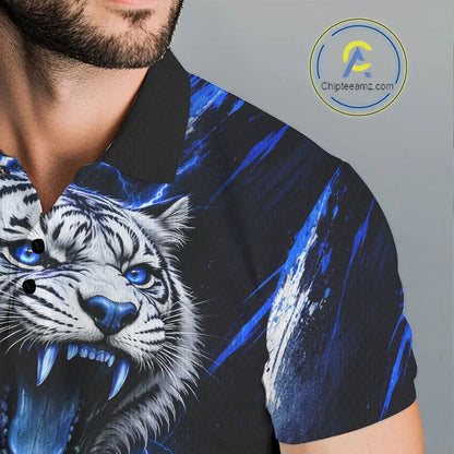 Black and Blue Lightning thunder Tiger Golf Polo shirts for men custom Tiger team golf shirts NQS11574