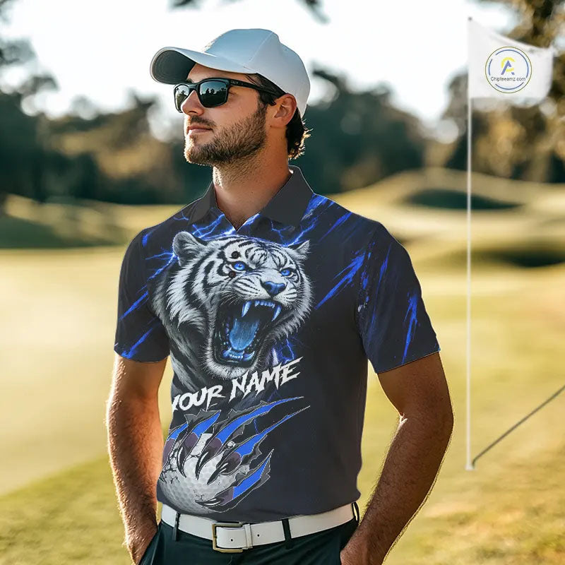 Black and Blue Lightning thunder Tiger Golf Polo shirts for men custom Tiger team golf shirts NQS11574