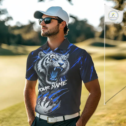 Black and Blue Lightning thunder Tiger Golf Polo shirts for men custom Tiger team golf shirts NQS11574