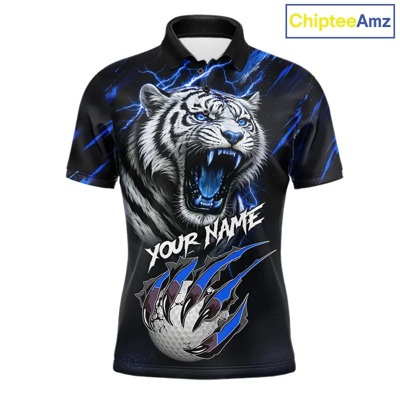 Black and Blue Lightning thunder Tiger Golf Polo shirts for men custom Tiger team golf shirts NQS11574