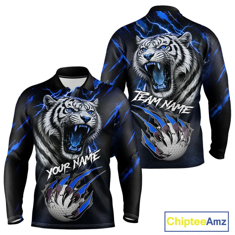 Black and Blue Lightning thunder Tiger Golf Polo shirts for men custom Tiger team golf shirts NQS11574