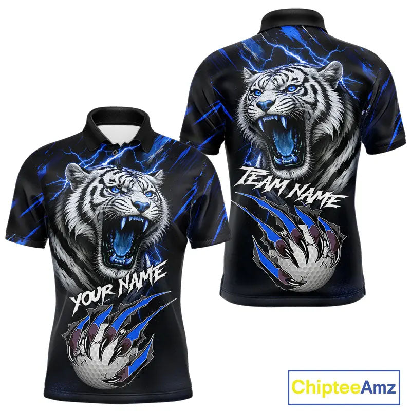 Black and Blue Lightning thunder Tiger Golf Polo shirts for men custom Tiger team golf shirts NQS11574