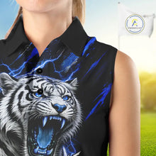 Load image into Gallery viewer, Black and Blue Lightning thunder Tiger Sleeveless Golf Polo shirts custom Tiger team golf shirts NQS11574