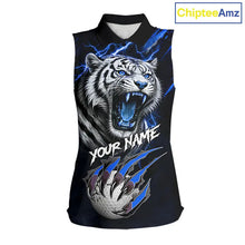 Load image into Gallery viewer, Black and Blue Lightning thunder Tiger Sleeveless Golf Polo shirts custom Tiger team golf shirts NQS11574