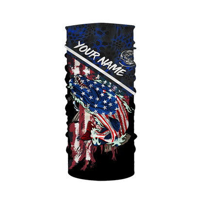 American Flag Northern pike fishing blue camo Custom name long sleeve Fishing Shirts NQS4822