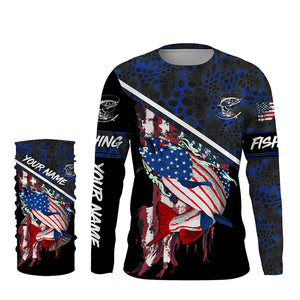 American Flag trout fishing blue camo Custom name trout long sleeve Fishing Shirts NQS4823