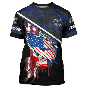 American Flag trout fishing blue camo Custom name trout long sleeve Fishing Shirts NQS4823