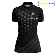 Load image into Gallery viewer, Custom Black American Flag Bowling Team Shirts For Women, Personalized patriotic Bowling League Shirt NQS11706