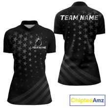 Load image into Gallery viewer, Custom Black American Flag Bowling Team Shirts For Women, Personalized patriotic Bowling League Shirt NQS11706
