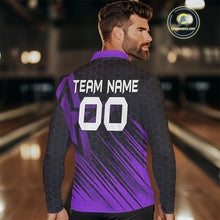 Load image into Gallery viewer, Black And Purple Custom Bowling Polo, Quarter Zip Shirts For Men, Bowling Team League Jersey NQS9811