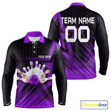 Load image into Gallery viewer, Black And Purple Custom Bowling Polo, Quarter Zip Shirts For Men, Bowling Team League Jersey NQS9811