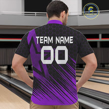 Load image into Gallery viewer, Black And Purple Custom Bowling Polo, Quarter Zip Shirts For Men, Bowling Team League Jersey NQS9811
