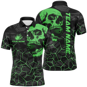 Black Skull camo bowling shirt for men custom bowling team jerseys, gifts for bowlers | Green NQS7715