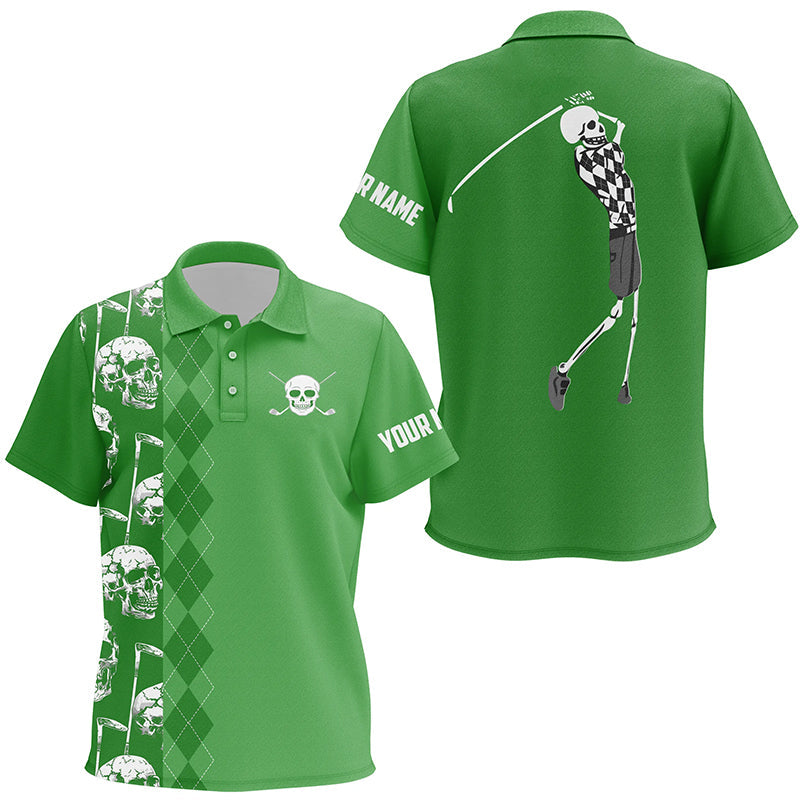 Green skull argyle pattern custom Kid golf polo shirts, Kid's golf tops NQS7720