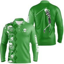 Load image into Gallery viewer, Green skull argyle pattern custom Mens golf polo shirts, best men&#39;s golf wear NQS7720