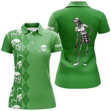 Load image into Gallery viewer, Green skull argyle pattern custom Women golf polo shirts, women&#39;s golf tops NQS7720