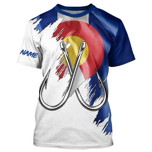 Colorado flag CO Fishing Fish Hook UV protection custom long sleeve shirts Patriotic fishing apparel NQS7974