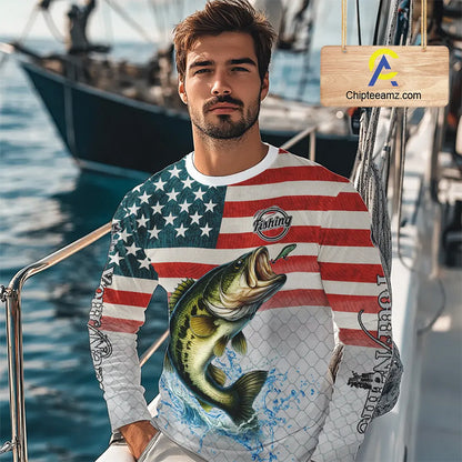 American Flag Largemouth Bass Fishing Custom Bass Fishing tournament Shirt, patriotic Bass jersey NQS10981
