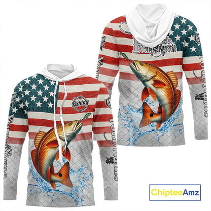 American Flag Redfish Puppy Drum Fishing Custom Redfish Fishing tournament Shirt patriotic jersey NQS10982