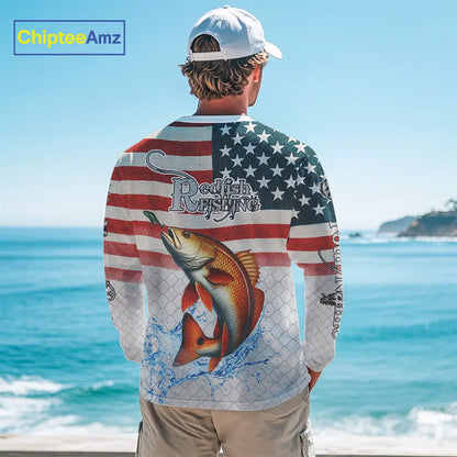 American Flag Redfish Puppy Drum Fishing Custom Redfish Fishing tournament Shirt patriotic jersey NQS10982