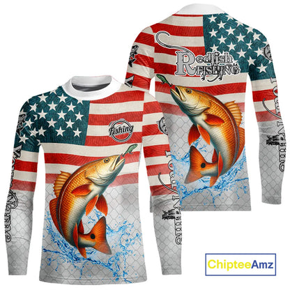 American Flag Redfish Puppy Drum Fishing Custom Redfish Fishing tournament Shirt patriotic jersey NQS10982