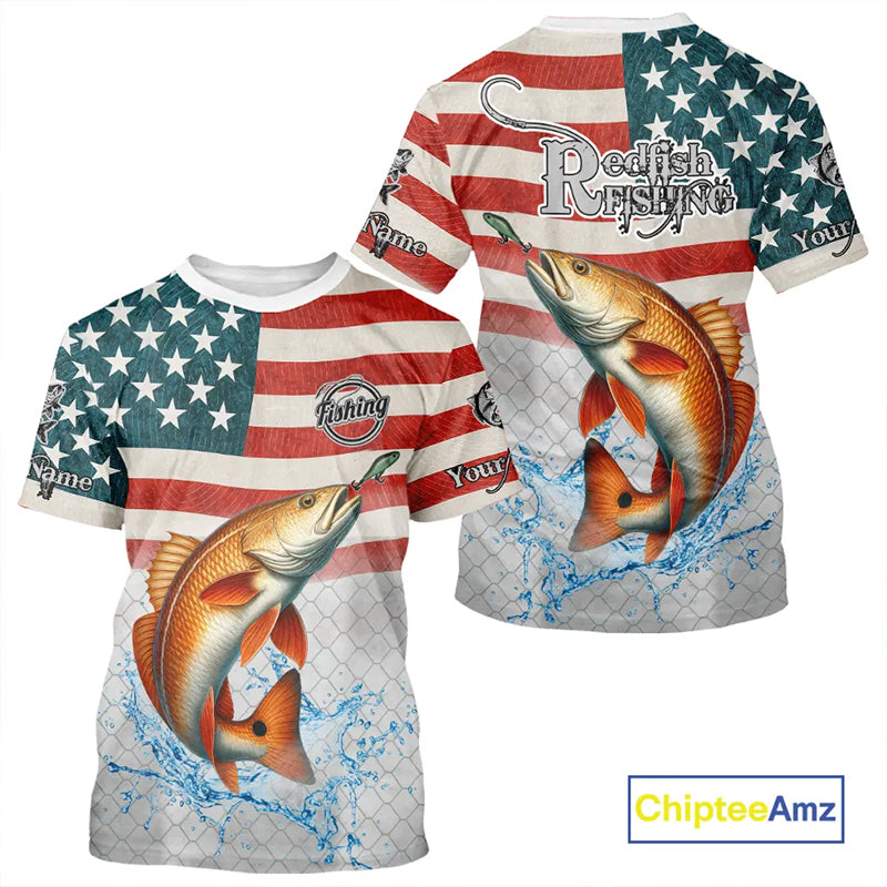 American Flag Redfish Puppy Drum Fishing Custom Redfish Fishing tournament Shirt patriotic jersey NQS10982