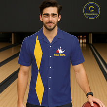 Load image into Gallery viewer, Personalized Yellow and Blue Retro Bowling Hawaiian shirts Custom vintage Team button up shirts NQS11165