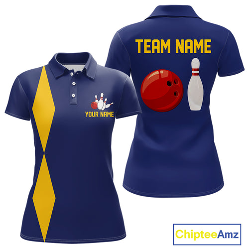 Personalized Yellow and Blue Retro Bowling Shirts For Women custom vintage bowling team jerseys NQS11165