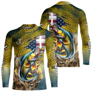 Walleye Fishing Scales Camo American Flag Faith patriotic Custom UV protection long sleeves shirts NQS9310