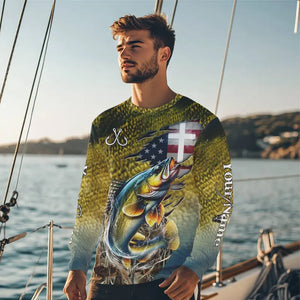 Walleye Fishing Scales Camo American Flag Faith patriotic Custom UV protection long sleeves shirts NQS9310