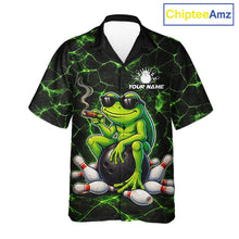 Load image into Gallery viewer, Black &amp; Green Funny Frog Bowling Hawaiian Shirt Custom Team Frog Bowling League Jersey NQS11583