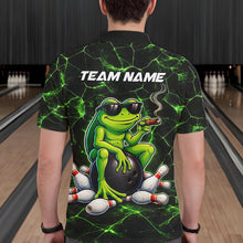 Load image into Gallery viewer, Black &amp; Green Funny Frog Bowling Polo, 1/4 zip Shirts for Men Custom Team Frog Bowling League Jersey NQS11583
