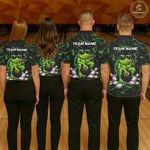 Load image into Gallery viewer, Black &amp; Green Funny Frog Bowling Polo, 1/4 zip Shirts for Men Custom Team Frog Bowling League Jersey NQS11583