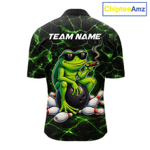 Load image into Gallery viewer, Black &amp; Green Funny Frog Bowling Polo, 1/4 zip Shirts for Men Custom Team Frog Bowling League Jersey NQS11583