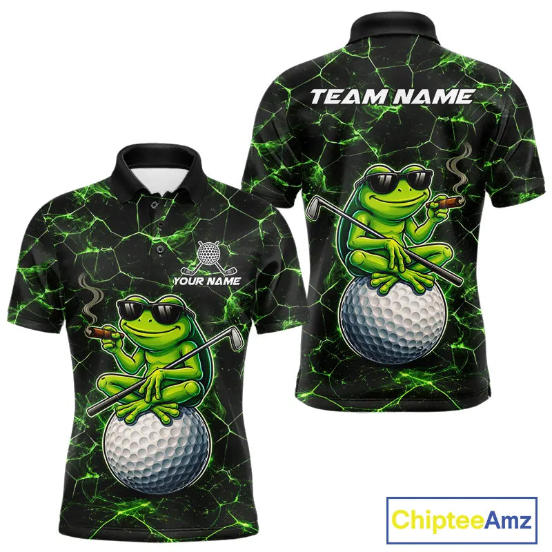Black & Green Funny Frog Golf Polo shirts for men Custom Frog team golf shirts, men's golf clothes NQS11584