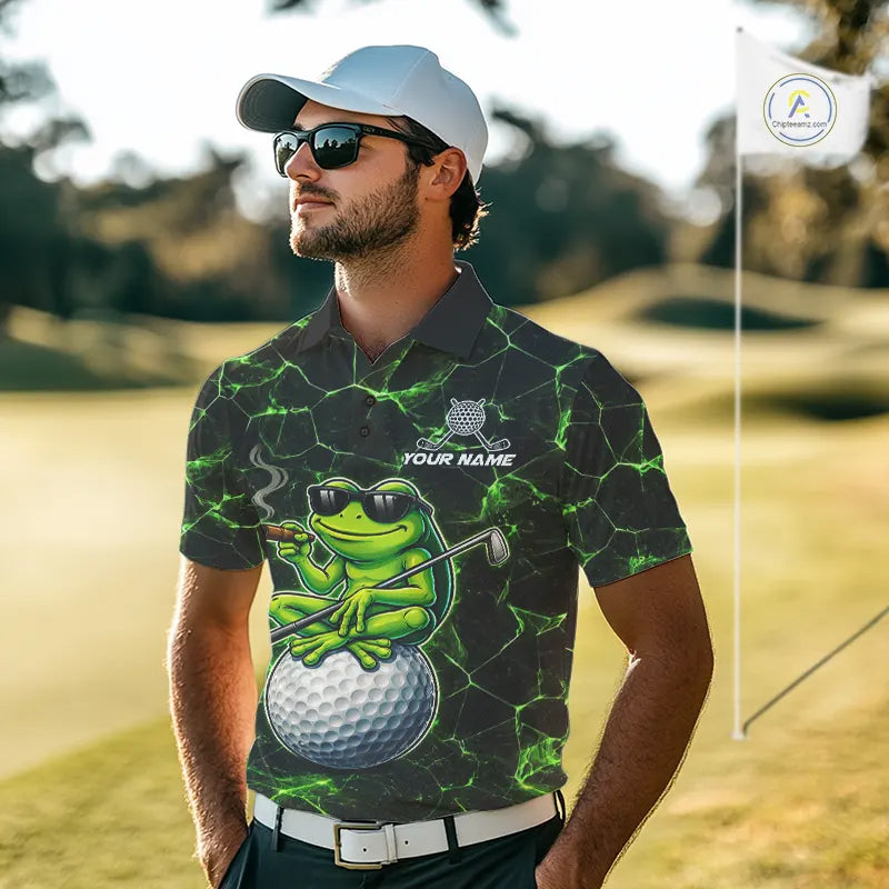 Black & Green Funny Frog Golf Polo shirts for men Custom Frog team golf shirts, men's golf clothes NQS11584