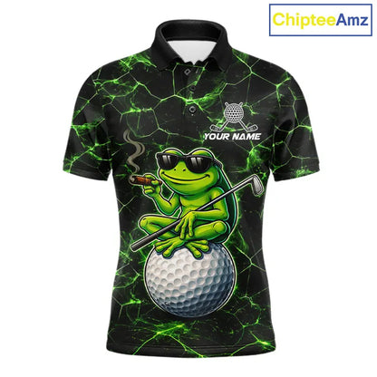 Black & Green Funny Frog Golf Polo shirts for men Custom Frog team golf shirts, men's golf clothes NQS11584