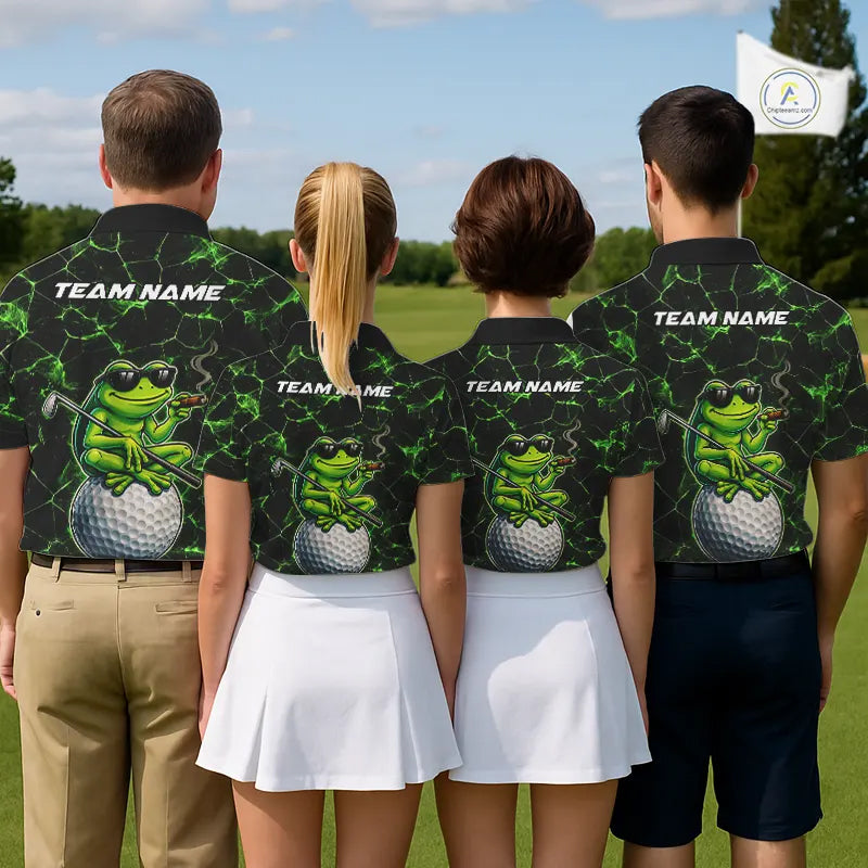 Black & Green Funny Frog Golf Polo shirts for men Custom Frog team golf shirts, men's golf clothes NQS11584