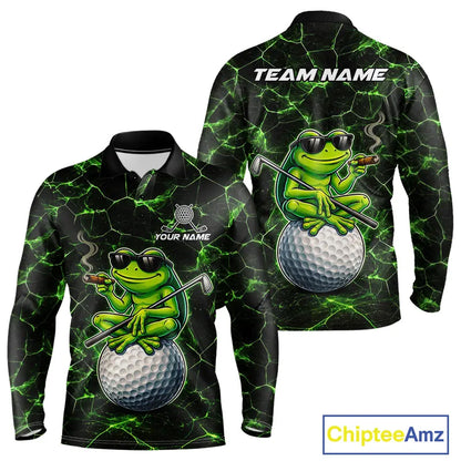 Black & Green Funny Frog Golf Polo shirts for men Custom Frog team golf shirts, men's golf clothes NQS11584