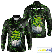 Load image into Gallery viewer, Black &amp; Green Funny Frog Golf Polo shirts for men Custom Frog team golf shirts, men's golf clothes NQS11584