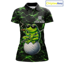 Load image into Gallery viewer, Black &amp; Green Funny Frog Golf Polo shirts for Women Custom team golf shirts, ladies golf clothes NQS11584