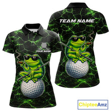 Load image into Gallery viewer, Black &amp; Green Funny Frog Golf Polo shirts for Women Custom team golf shirts, ladies golf clothes NQS11584