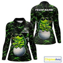 Load image into Gallery viewer, Black &amp; Green Funny Frog Golf Polo shirts for Women Custom team golf shirts, ladies golf clothes NQS11584