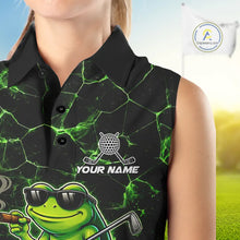 Load image into Gallery viewer, Black &amp; Green Funny Frog Sleeveless Golf Polo shirts Custom team golf shirts, ladies golf clothes NQS11584