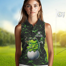 Load image into Gallery viewer, Black &amp; Green Funny Frog Sleeveless Golf Polo shirts Custom team golf shirts, ladies golf clothes NQS11584
