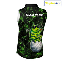 Load image into Gallery viewer, Black &amp; Green Funny Frog Sleeveless Golf Polo shirts Custom team golf shirts, ladies golf clothes NQS11584