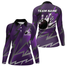 Load image into Gallery viewer, Purple Lightning Thunder Storm Team bowling shirts for women custom bowling Polo, Quarter zip jerseys NQS9625