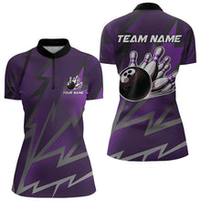 Load image into Gallery viewer, Purple Lightning Thunder Storm Team bowling shirts for women custom bowling Polo, Quarter zip jerseys NQS9625