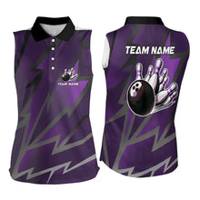 Load image into Gallery viewer, Purple Lightning Thunder Storm Team bowling shirts for Women custom bowling Sleeveless Polo jerseys NQS9625